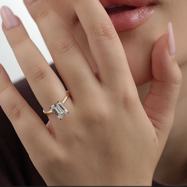 Gilded 3 Carat Lab-Grown Diamond Emerald-Cut Classic Solitaire Ring