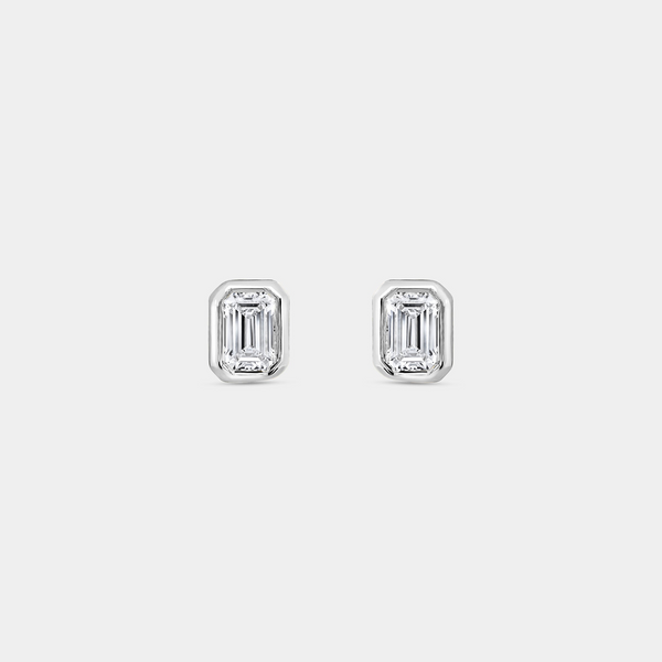 1 Carat Lab-Grown Diamond Emerald-Cut, Bezel-Set Solitaire Studs — GILDED New York