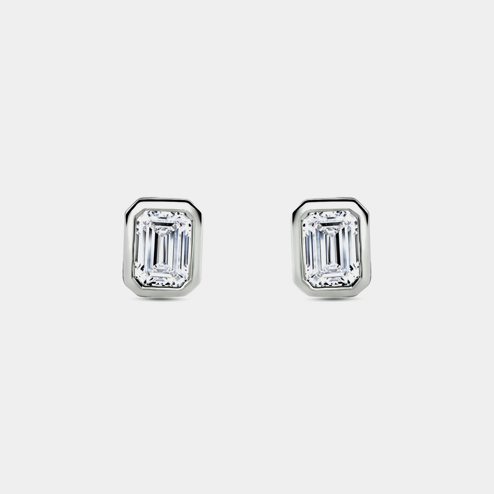 2 Carat Lab-Grown Diamond Emerald-Cut, Bezel-Set Solitaire Studs — GILDED New York