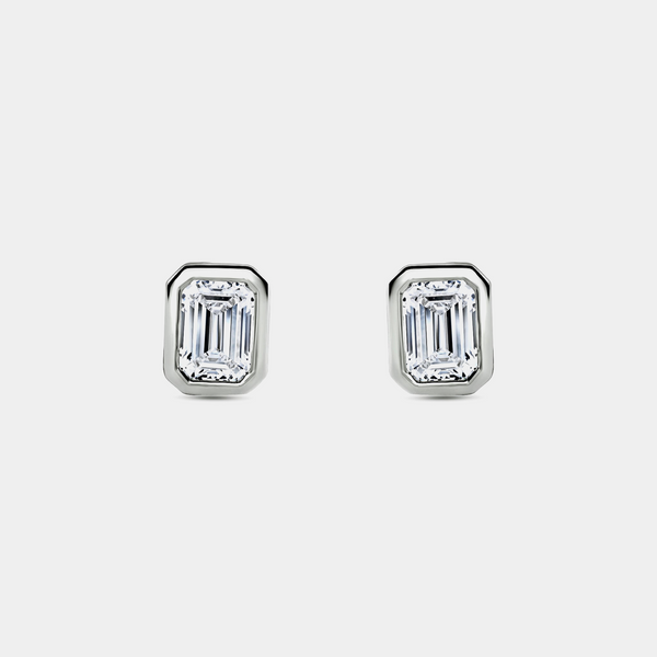 2 Carat Lab-Grown Diamond Emerald-Cut, Bezel-Set Solitaire Studs — GILDED New York