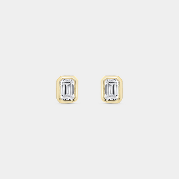 1 Carat Lab-Grown Diamond Emerald-Cut, Bezel-Set Solitaire Studs — GILDED New York