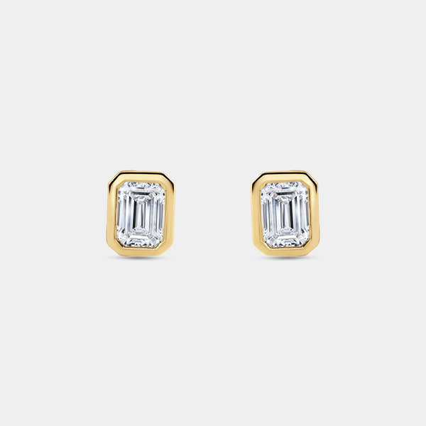 2 Carat Lab-Grown Diamond Emerald-Cut, Bezel-Set Solitaire Studs — GILDED New York