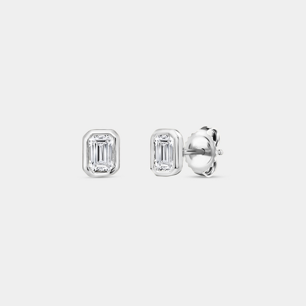 1 Carat Lab-Grown Diamond Emerald-Cut, Bezel-Set Solitaire Studs — GILDED New York
