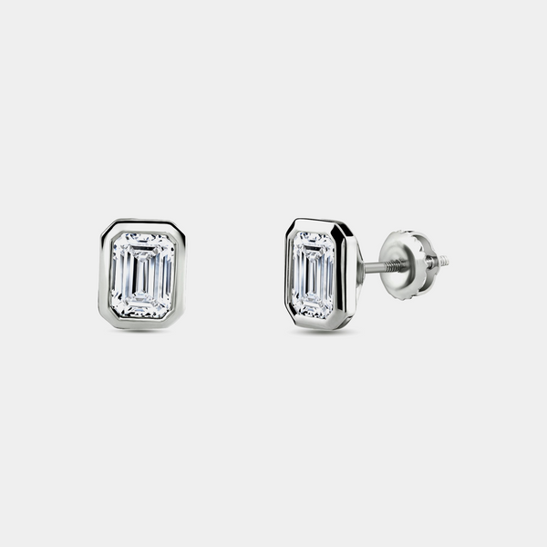 2 Carat Lab-Grown Diamond Emerald-Cut, Bezel-Set Solitaire Studs — GILDED New York