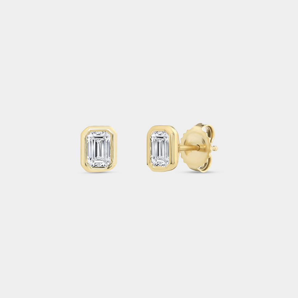 1 Carat Lab-Grown Diamond Emerald-Cut, Bezel-Set Solitaire Studs — GILDED New York