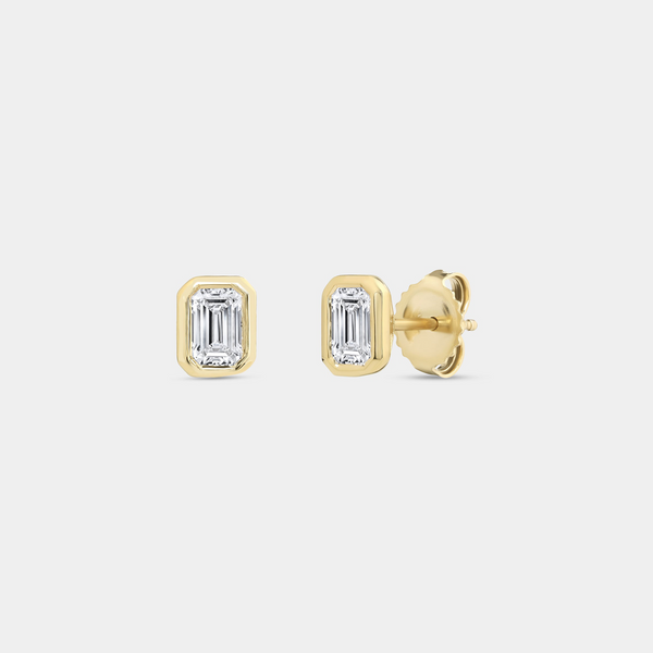 1 Carat Lab-Grown Diamond Emerald-Cut, Bezel-Set Solitaire Studs — GILDED New York