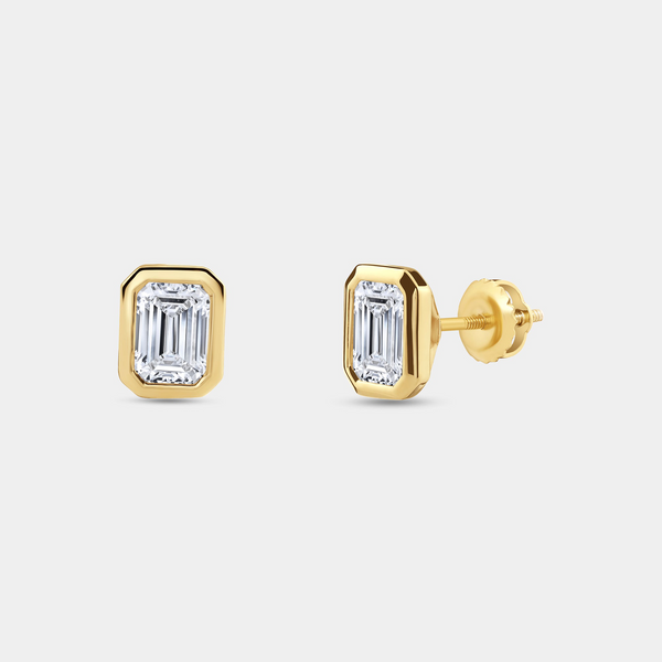 2 Carat Lab-Grown Diamond Emerald-Cut, Bezel-Set Solitaire Studs — GILDED New York