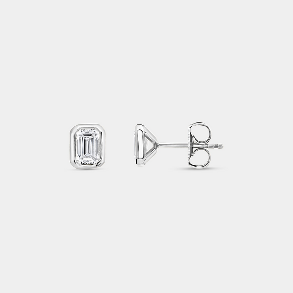 1 Carat Lab-Grown Diamond Emerald-Cut, Bezel-Set Solitaire Studs — GILDED New York