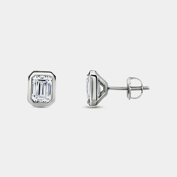 2 Carat Lab-Grown Diamond Emerald-Cut, Bezel-Set Solitaire Studs — GILDED New York