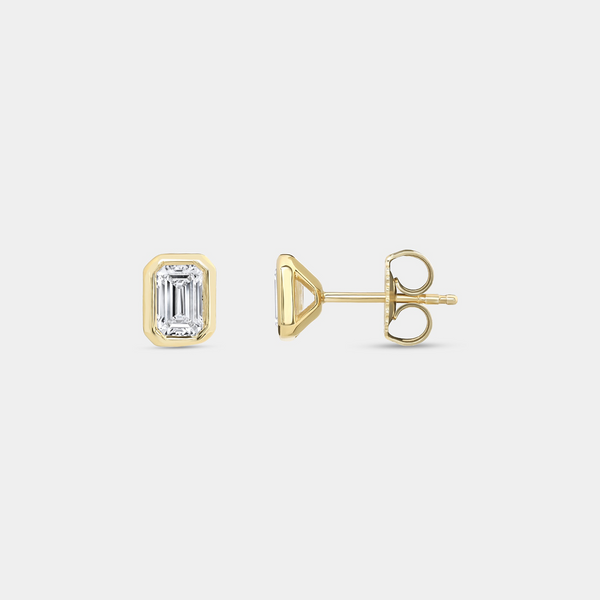 1 Carat Lab-Grown Diamond Emerald-Cut, Bezel-Set Solitaire Studs — GILDED New York