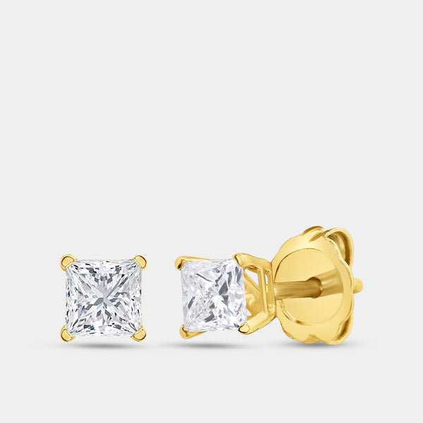 1/2 Carat Lab-Grown Diamond Princess-Cut Classic Solitaire Studs — GILDED New York