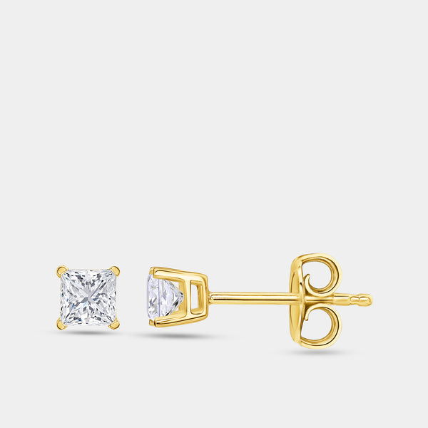 1/2 Carat Lab-Grown Diamond Princess-Cut Classic Solitaire Studs — GILDED New York