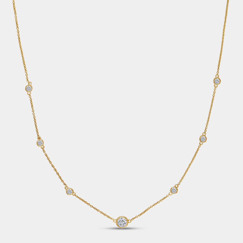 Gilded 1 Carat Lab-Grown Diamond Bezel-Set Diamonds-By-The-Yard Necklace