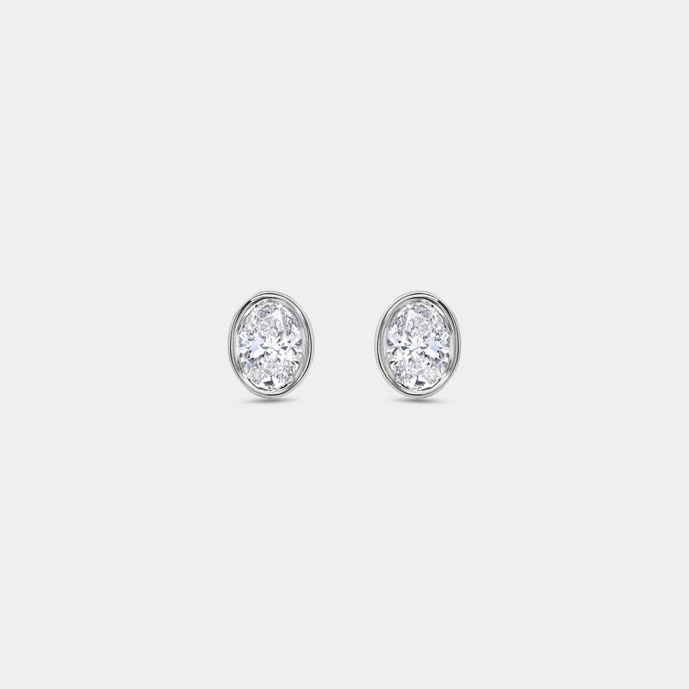 1 Carat Lab-Grown Diamond Oval-Shaped, Bezel-Set Solitaire Studs — GILDED New York