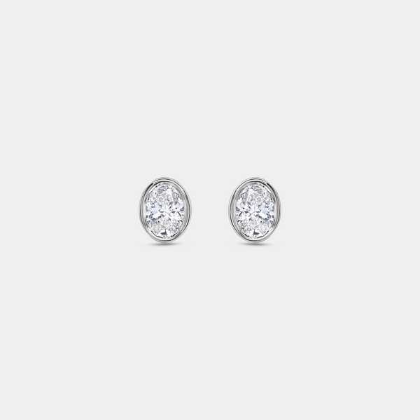 1 Carat Lab-Grown Diamond Oval-Shaped, Bezel-Set Solitaire Studs — GILDED New York