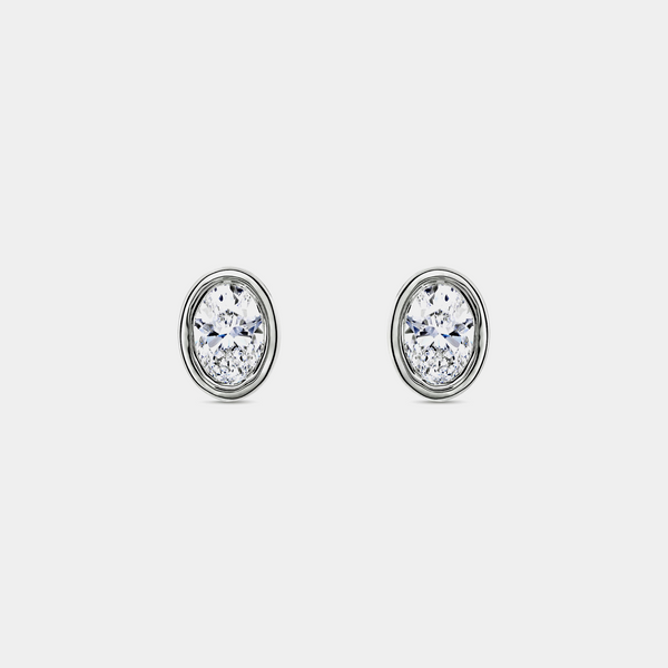 2 Carat Lab-Grown Diamond Oval-Shaped, Bezel-Set Solitaire Studs — GILDED New York