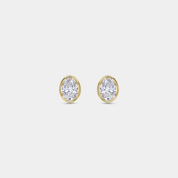1 Carat Lab-Grown Diamond Oval-Shaped, Bezel-Set Solitaire Studs — GILDED New York