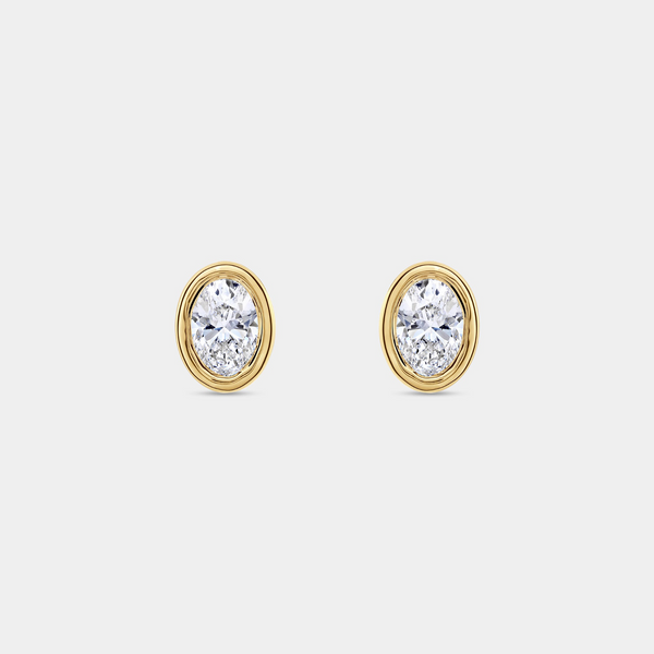 2 Carat Lab-Grown Diamond Oval-Shaped, Bezel-Set Solitaire Studs — GILDED New York