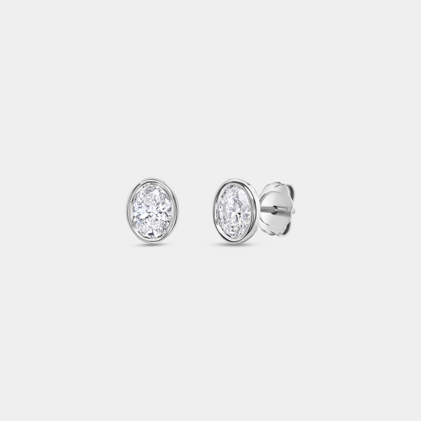 1 Carat Lab-Grown Diamond Oval-Shaped, Bezel-Set Solitaire Studs — GILDED New York