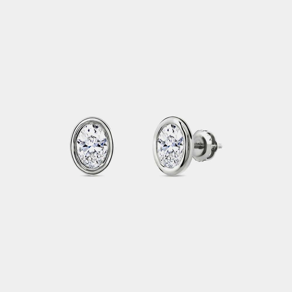 2 Carat Lab-Grown Diamond Oval-Shaped, Bezel-Set Solitaire Studs — GILDED New York