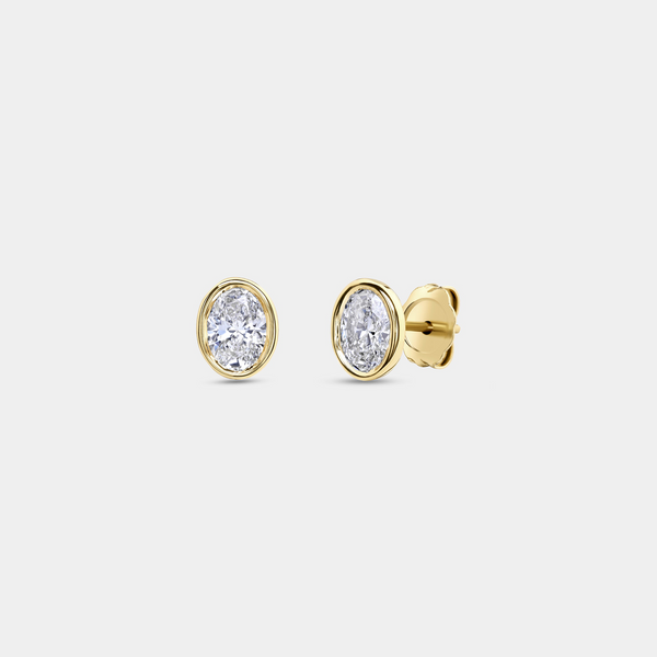 1 Carat Lab-Grown Diamond Oval-Shaped, Bezel-Set Solitaire Studs — GILDED New York