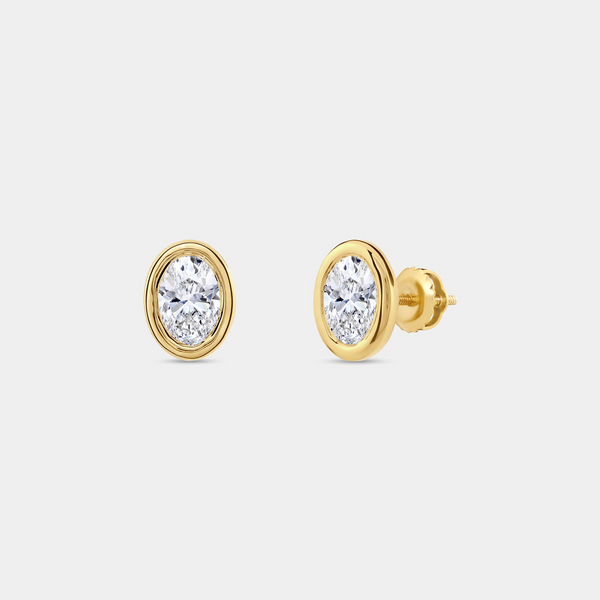 2 Carat Lab-Grown Diamond Oval-Shaped, Bezel-Set Solitaire Studs — GILDED New York