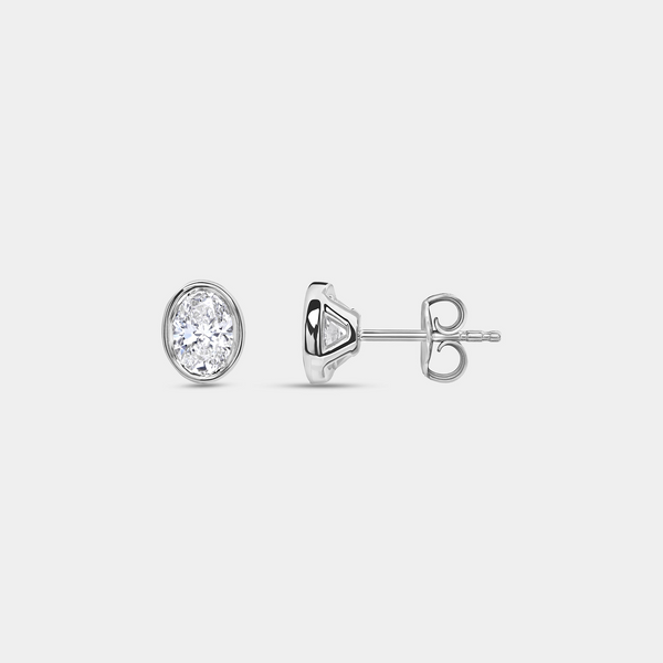 1 Carat Lab-Grown Diamond Oval-Shaped, Bezel-Set Solitaire Studs — GILDED New York