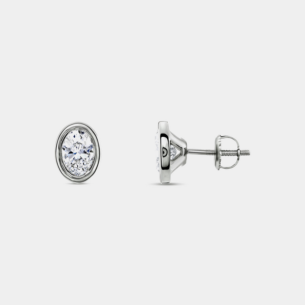 2 Carat Lab-Grown Diamond Oval-Shaped, Bezel-Set Solitaire Studs — GILDED New York