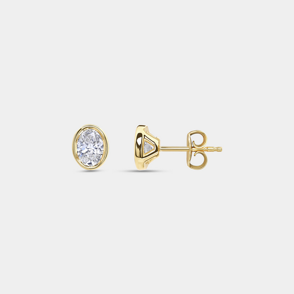 1 Carat Lab-Grown Diamond Oval-Shaped, Bezel-Set Solitaire Studs — GILDED New York