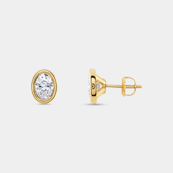 2 Carat Lab-Grown Diamond Oval-Shaped, Bezel-Set Solitaire Studs — GILDED New York