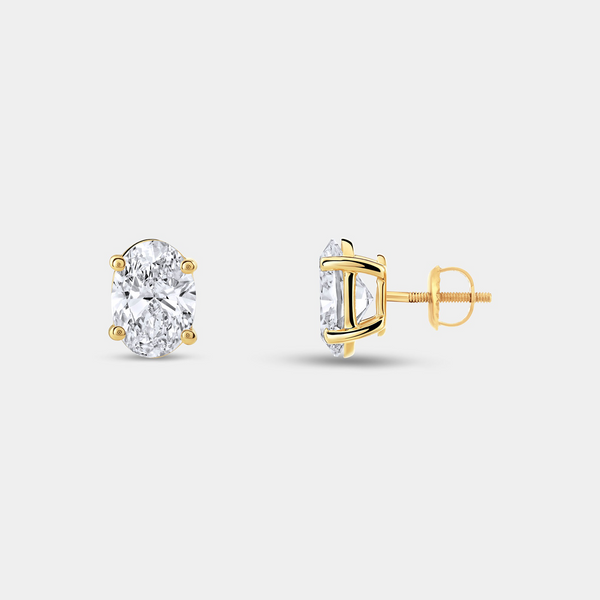 2 Carat Lab-Grown Diamond Oval-Shaped Classic Solitaire Studs — GILDED New York