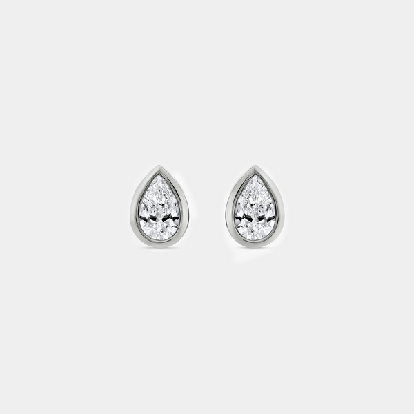 2 Carat Lab-Grown Diamond Pear-Shaped, Bezel-Set Solitaire Studs — GILDED New York