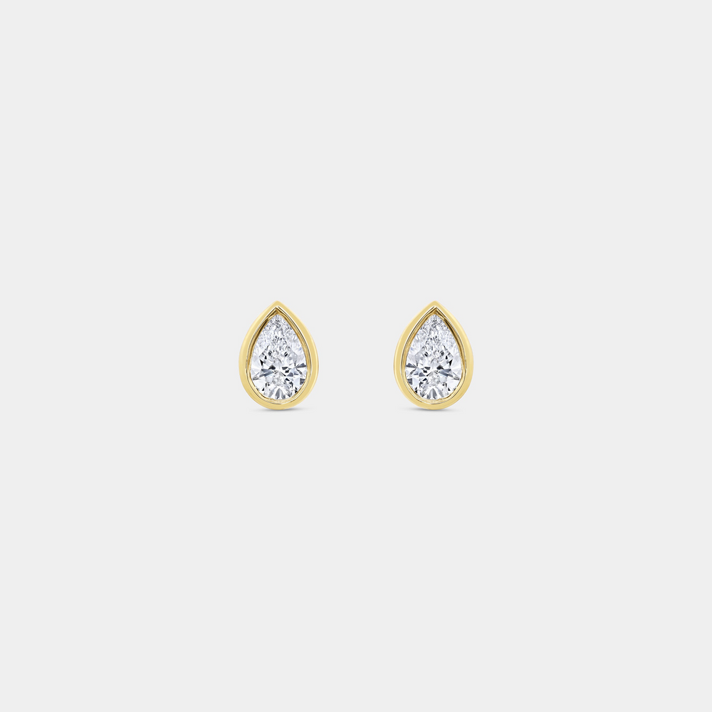 1 Carat Lab-Grown Diamond Pear-Shaped, Bezel-Set Solitaire Studs — GILDED New York
