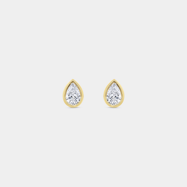 1 Carat Lab-Grown Diamond Pear-Shaped, Bezel-Set Solitaire Studs — GILDED New York