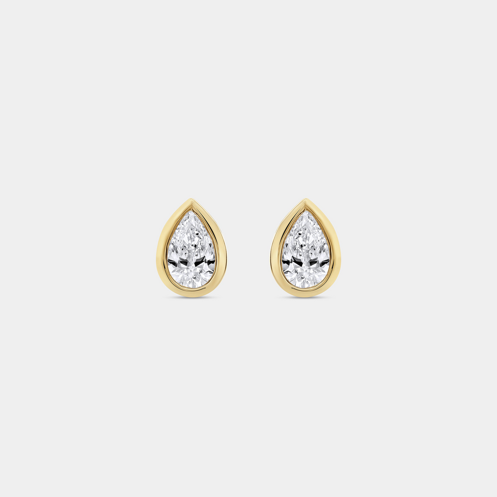 2 Carat Lab-Grown Diamond Pear-Shaped, Bezel-Set Solitaire Studs — GILDED New York
