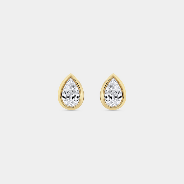 2 Carat Lab-Grown Diamond Pear-Shaped, Bezel-Set Solitaire Studs — GILDED New York