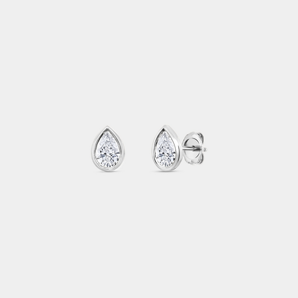 1 Carat Lab-Grown Diamond Pear-Shaped, Bezel-Set Solitaire Studs — GILDED New York