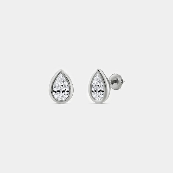 2 Carat Lab-Grown Diamond Pear-Shaped, Bezel-Set Solitaire Studs — GILDED New York