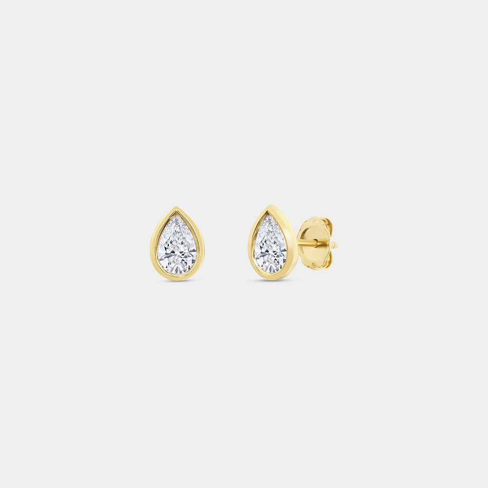 1 Carat Lab-Grown Diamond Pear-Shaped, Bezel-Set Solitaire Studs — GILDED New York