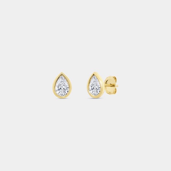 1 Carat Lab-Grown Diamond Pear-Shaped, Bezel-Set Solitaire Studs — GILDED New York