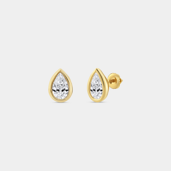 2 Carat Lab-Grown Diamond Pear-Shaped, Bezel-Set Solitaire Studs — GILDED New York
