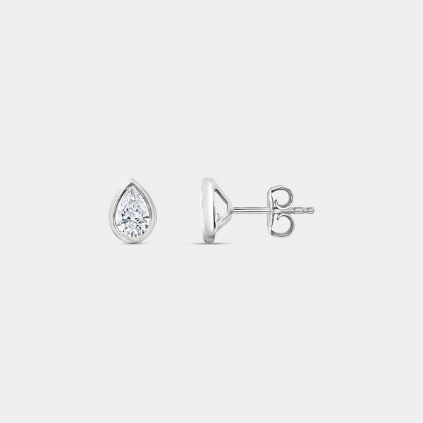 1 Carat Lab-Grown Diamond Pear-Shaped, Bezel-Set Solitaire Studs — GILDED New York