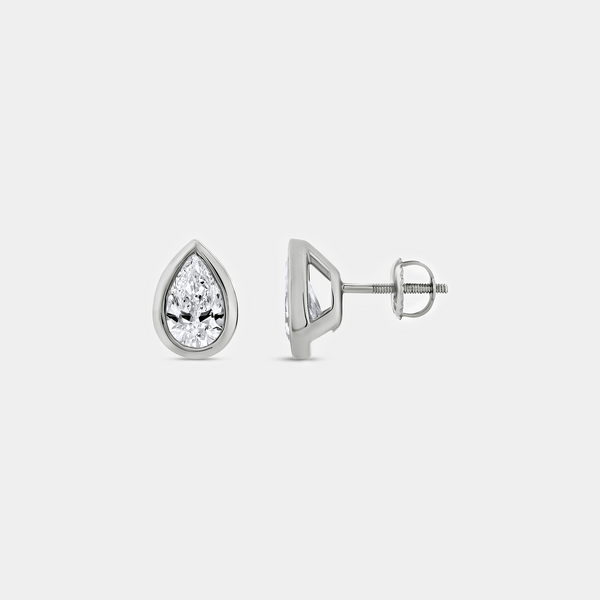 2 Carat Lab-Grown Diamond Pear-Shaped, Bezel-Set Solitaire Studs — GILDED New York