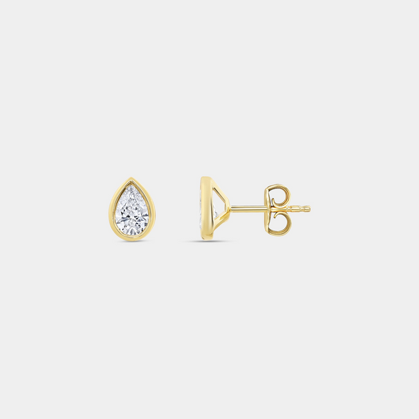 1 Carat Lab-Grown Diamond Pear-Shaped, Bezel-Set Solitaire Studs — GILDED New York
