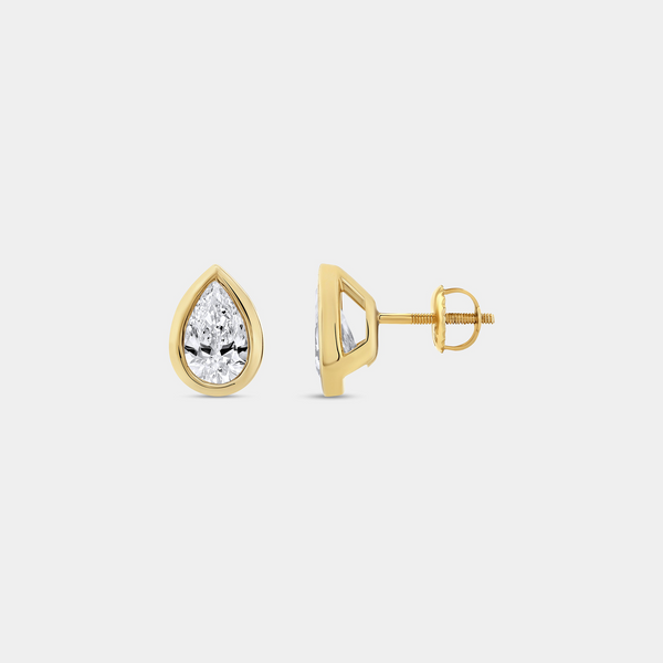 2 Carat Lab-Grown Diamond Pear-Shaped, Bezel-Set Solitaire Studs — GILDED New York