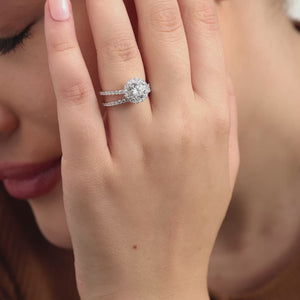 Gilded 2 and 1/4 Carat Lab-Grown Diamond Engagement Ring Set with a Round-Shaped Center and a Cushion Halo