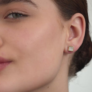 Gilded 2 Carat Lab-Grown Diamond Princess-Cut, Bezel-Set Solitaire Studs
