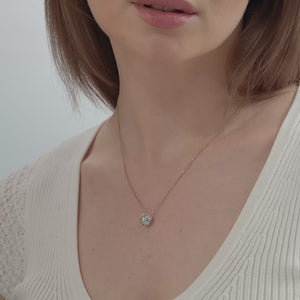 Gilded 1 and 1/4 Carat Lab-Grown Diamond Round-Shaped Solitaire Plus Pendant with a Petite Halo
