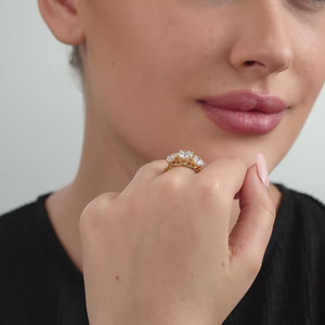 Gilded 4 Carat Lab-Grown Diamond Round-Shaped Three-Stone Ring