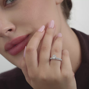 Gilded 1 Carat Lab-Grown Oval-Shaped Hidden Halo Engagement Ring Set